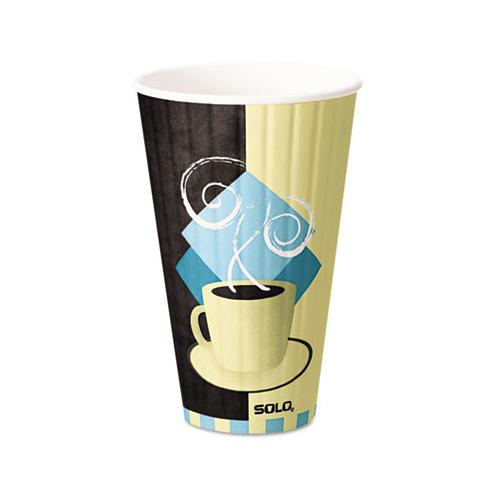 Duo Shield Insulated Paper Hot Cups, 20oz, Tuscan, Chocolate-blue-beige, 350-ct