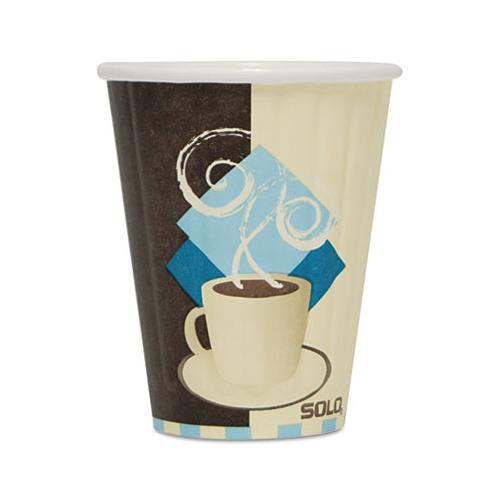Duo Shield Insulated Paper Hot Cups, 8oz, Tuscan, Chocolate-blue-beige, 1000-ct