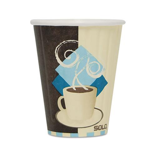 Duo Shield Insulated Paper Hot Cups, 8oz, Tuscan, Chocolate-blue-beige, 50-pk