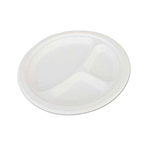 Champware Heavyweight Bagasse Dinnerware, 3-c Plate, 10", White, 500-carton