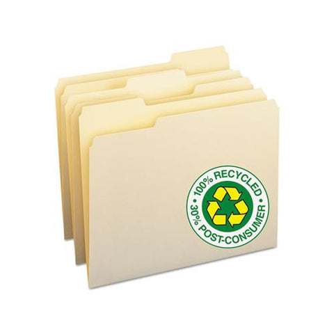 100% Recycled Manila Top Tab File Folders, 1-3-cut Tabs, Letter Size, 100-box