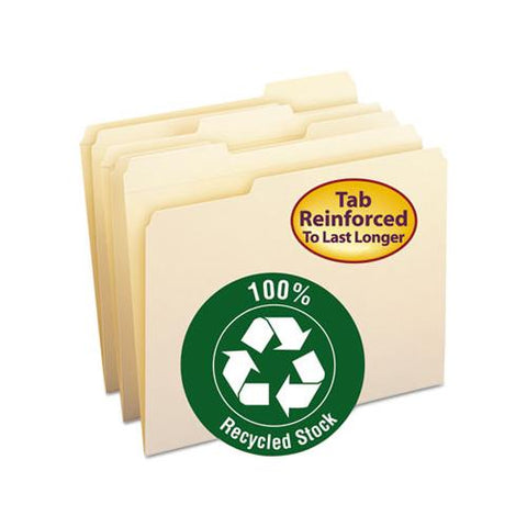 100% Recycled Reinforced Top Tab File Folders, 1-3-cut Tabs, Letter Size, Manila, 100-box