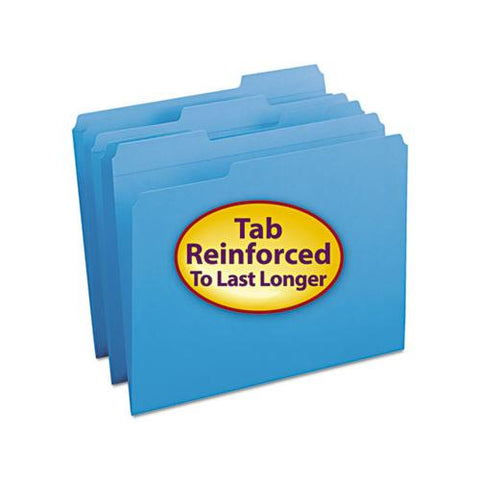 Reinforced Top Tab Colored File Folders, 1-3-cut Tabs, Letter Size, Blue, 100-box