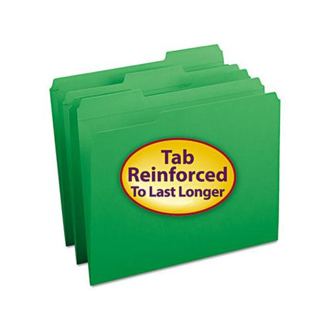 Reinforced Top Tab Colored File Folders, 1-3-cut Tabs, Letter Size, Green, 100-box