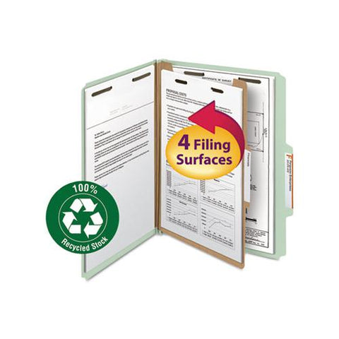 100% Recycled Pressboard Classification Folders, 1 Divider, Letter Size, Gray-green, 10-box