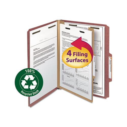 100% Recycled Pressboard Classification Folders, 1 Divider, Letter Size, Red, 10-box