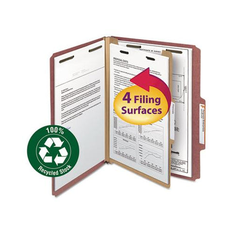 100% Recycled Pressboard Classification Folders, 1 Divider, Letter Size, Red, 10-box