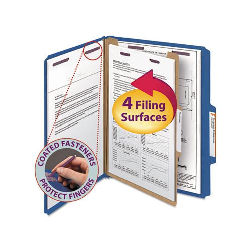 Four-section Pressboard Top Tab Classification Folders With Safeshield Fasteners, 1 Divider, Letter Size, Dark Blue, 10-box
