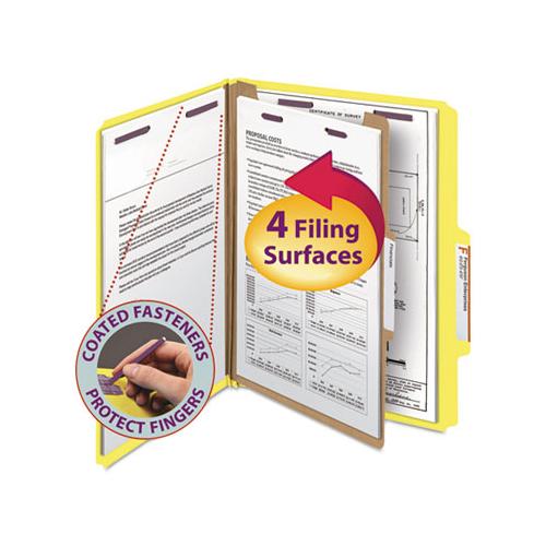Four-section Pressboard Top Tab Classification Folders With Safeshield Fasteners, 1 Divider, Letter Size, Yellow, 10-box