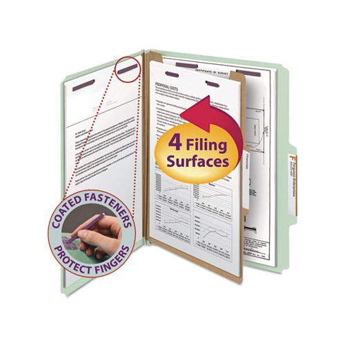 Pressboard Classification Folders With Safeshield Coated Fasteners, 2-5 Cut, 1 Divider, Letter Size, Gray-green, 10-box