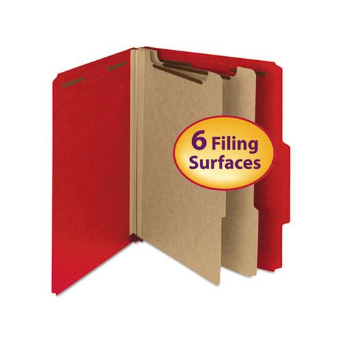 100% Recycled Pressboard Classification Folders, 2 Dividers, Letter Size, Bright Red, 10-box