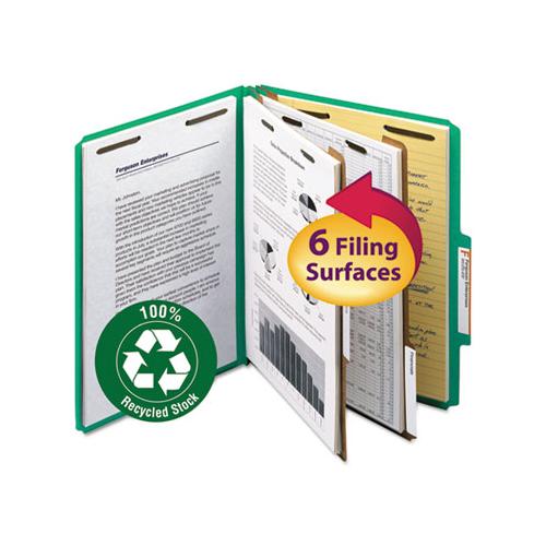 100% Recycled Pressboard Classification Folders, 2 Dividers, Letter Size, Green, 10-box