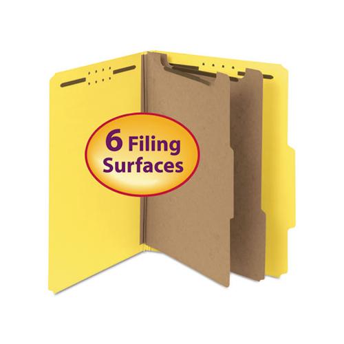 100% Recycled Pressboard Classification Folders, 2 Dividers, Letter Size, Yellow, 10-box