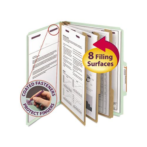 Pressboard Classification Folders With Safeshield Coated Fasteners, 2-5 Cut, 3 Dividers, Letter Size, Gray-green, 10-box