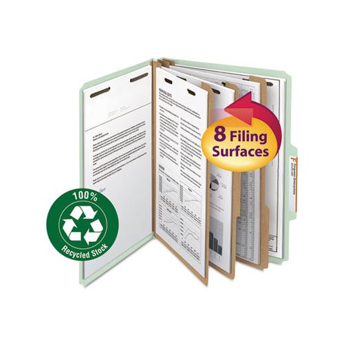 100% Recycled Pressboard Classification Folders, 3 Dividers, Letter Size, Gray-green, 10-box