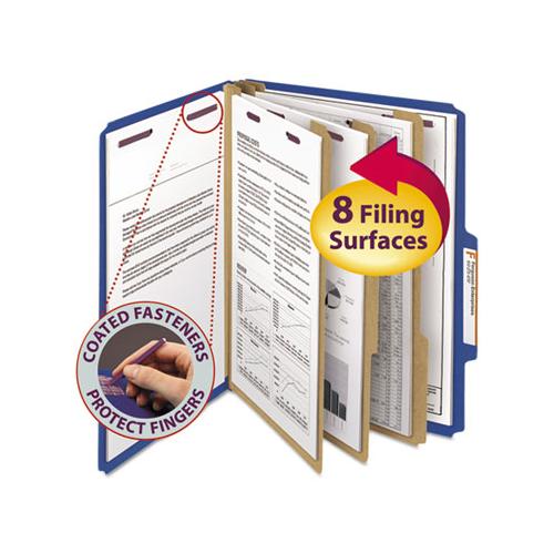 Eight-section Pressboard Top Tab Classification Folders With Safeshield Fasteners, 3 Dividers, Letter Size, Dark Blue, 10-box