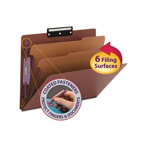 Pressboard Classification Folders With Safeshield Coated Fasteners, 1-3-cut, 2 Dividers, Letter Size, Red, 10-box