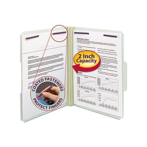 Recycled Pressboard Folders With Two Safeshield Coated Fasteners, 1-3-cut Tabs, 2" Expansion, Letter Size, Gray-green, 25-box