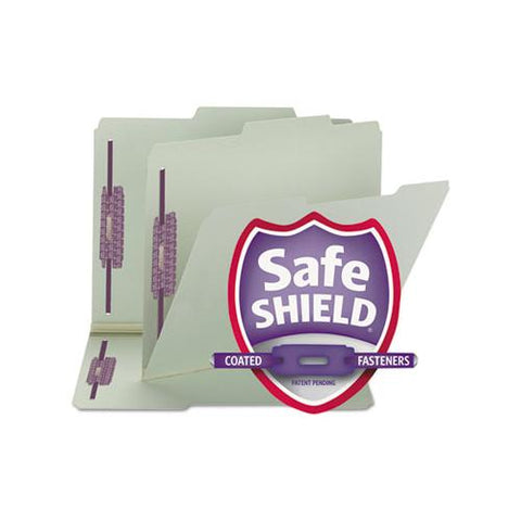 Recycled Pressboard Folders W-two Safeshield Fasteners, 2-5-cut Tab, Right Of Center, 1" Exp, Letter Size, Gray-green, 25-box