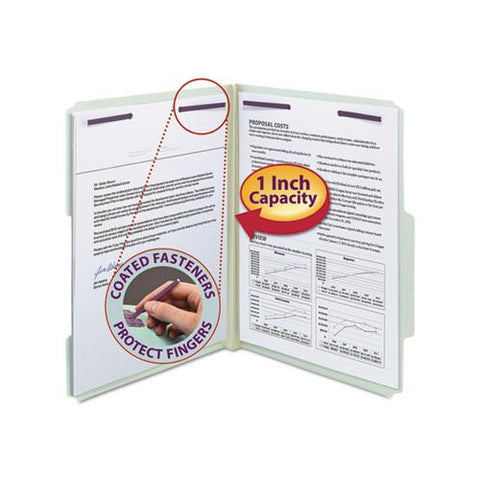 Recycled Pressboard Folders W-two Safeshield Fasteners, 2-5-cut Tab, Right Of Center, 2" Exp, Letter Size, Gray-green, 25-box