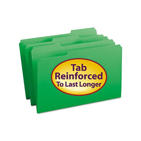 Reinforced Top Tab Colored File Folders, 1-3-cut Tabs, Legal Size, Green, 100-box