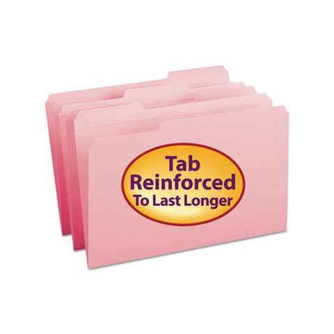 Reinforced Top Tab Colored File Folders, 1-3-cut Tabs, Legal Size, Pink, 100-box