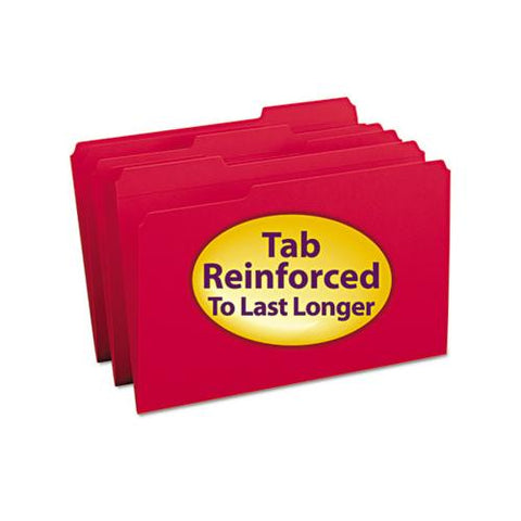 Reinforced Top Tab Colored File Folders, 1-3-cut Tabs, Legal Size, Red, 100-box