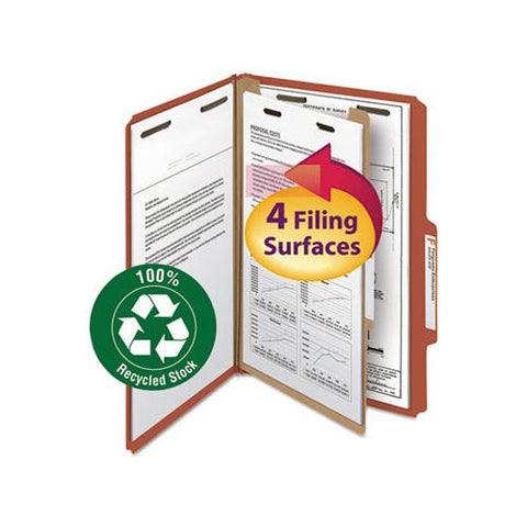 100% Recycled Pressboard Classification Folders, 1 Divider, Legal Size, Red, 10-box