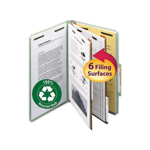 100% Recycled Pressboard Classification Folders, 2 Dividers, Legal Size, Gray-green, 10-box