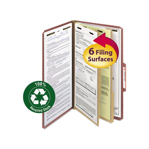 100% Recycled Pressboard Classification Folders, 2 Dividers, Legal Size, Red, 10-box