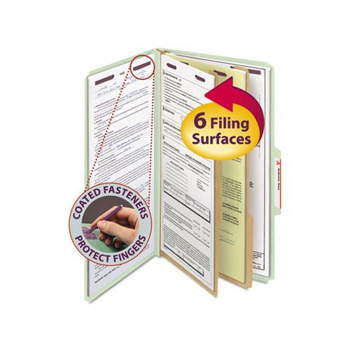 Pressboard Classification Folders With Safeshield Coated Fasteners, 2-5 Cut, 2 Dividers, Legal Size, Gray-green, 10-box