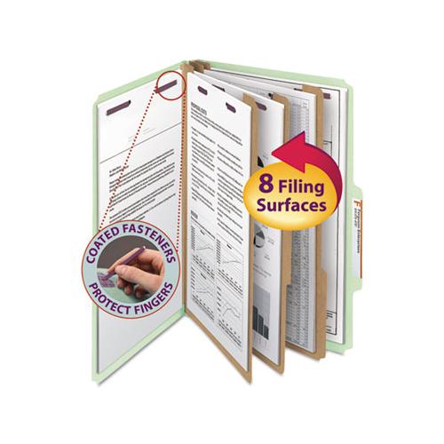 Pressboard Classification Folders With Safeshield Coated Fasteners, 2-5 Cut, 3 Dividers, Legal Size, Gray-green, 10-box