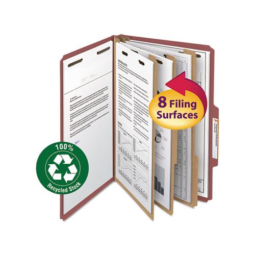 100% Recycled Pressboard Classification Folders, 3 Dividers, Legal Size, Red, 10-box