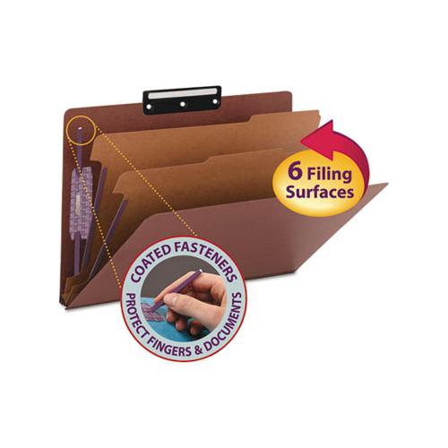 Pressboard Classification Folders With Safeshield Coated Fasteners, 1-3-cut, 2 Dividers, Legal Size, Red, 10-box