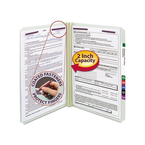 Recycled Pressboard Folders With Two Safeshield Coated Fasteners, Straight Tab, 2" Expansion, Legal Size, Gray-green, 25-box