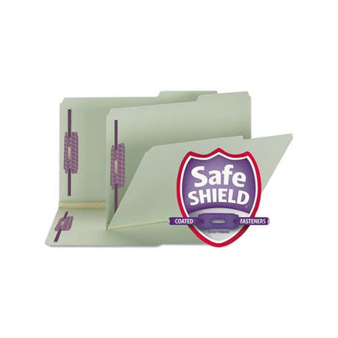 Recycled Pressboard Folders W-two Safeshield Fasteners, 2-5-cut Tabs, Right Of Center, 2" Exp, Legal Size, Gray-green, 25-box