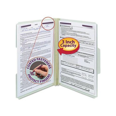Recycled Pressboard Folders With Two Safeshield Coated Fasteners, 1-3-cut Tabs, 3" Expansion, Legal Size, Gray-green, 25-box
