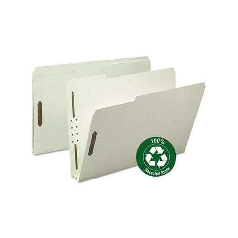 100% Recycled Pressboard Fastener Folders, Legal Size, Gray-green, 25-box