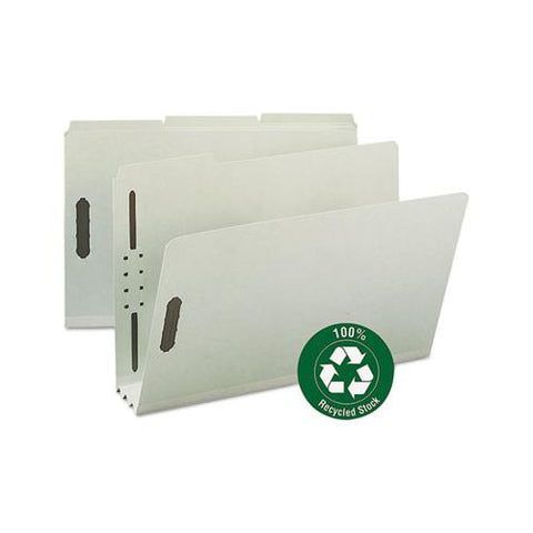 100% Recycled Pressboard Fastener Folders, Legal Size, Gray-green, 25-box