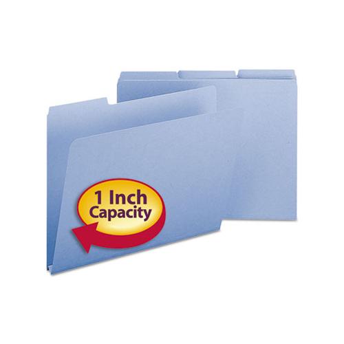 Expanding Recycled Heavy Pressboard Folders, 1-3-cut Tabs, 1" Expansion, Letter Size, Blue, 25-box
