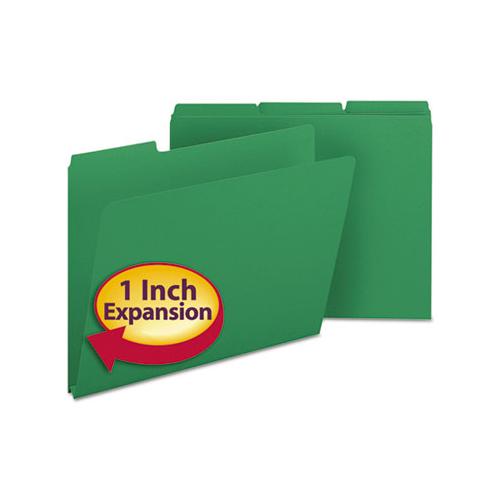 Expanding Recycled Heavy Pressboard Folders, 1-3-cut Tabs, 1" Expansion, Letter Size, Green, 25-box