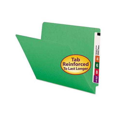Reinforced End Tab Colored Folders, Straight Tab, Letter Size, Green, 100-box