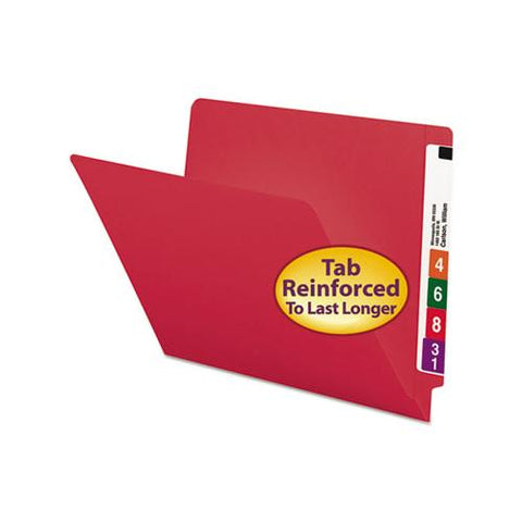 Reinforced End Tab Colored Folders, Straight Tab, Letter Size, Red, 100-box
