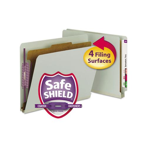 End Tab Pressboard Classification Folders With Safeshield Coated Fasteners, 1 Divider, Letter Size, Gray-green, 10-box
