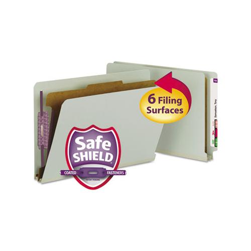 End Tab Pressboard Classification Folders With Safeshield Coated Fasteners, 1 Divider, Legal Size, Gray-green, 10-box