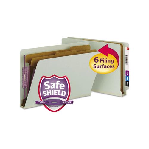 End Tab Pressboard Classification Folders With Safeshield Coated Fasteners, 2 Dividers, Legal Size, Gray-green, 10-box