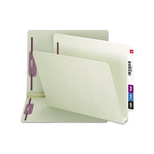 End Tab 2" Expansion Pressboard File Folders W-two Safeshield Coated Fasteners, Straight Tab, Letter Size, Gray-green, 25-box