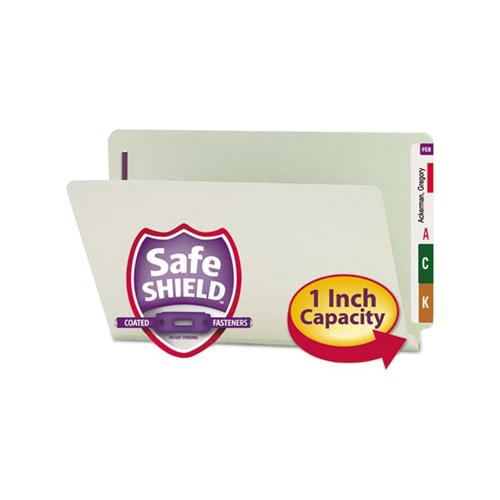 End Tab 1" Expansion Pressboard File Folders W-two Safeshield Coated Fasteners, Straight Tab, Legal Size, Gray-green, 25-box