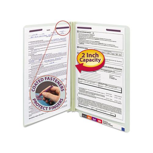 End Tab 2" Expansion Pressboard File Folders W-two Safeshield Coated Fasteners, Straight Tab, Legal Size, Gray-green, 25-box