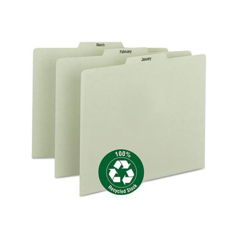 100% Recycled Monthly Top Tab File Guide Set, 1-3-cut Top Tab, January To December, 8.5 X 11, Green, 12-set